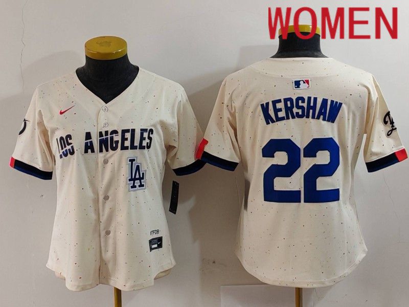 Women Los Angeles Dodgers #22 Kershaw Cream Fashion Nike Game MLB Jersey style 7014